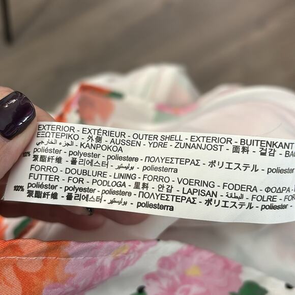 Zara Pink and Orange Floral Puff Sleeve Dress Sweetheart Neckline Size Large - Picture 7 of 8